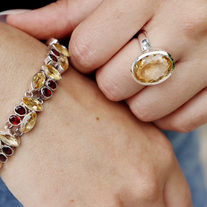 citrine oval silver gemstone ring