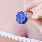 round sapphire quartz sterling silver gemstone pendant