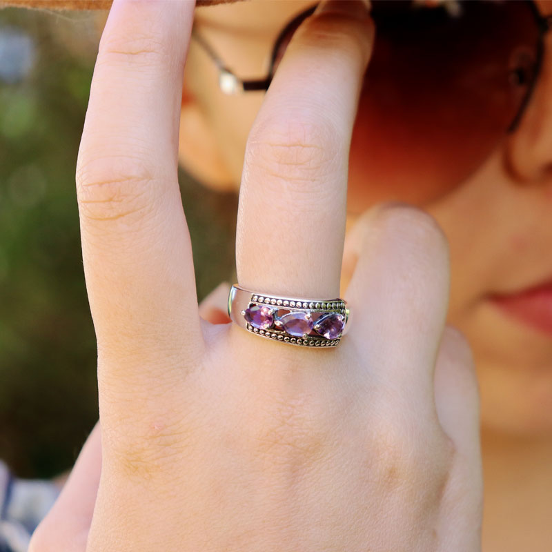 amethyst silver gemstone ring