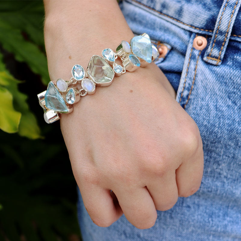 blue topaz moonstone sterling silver gemstone bracelet