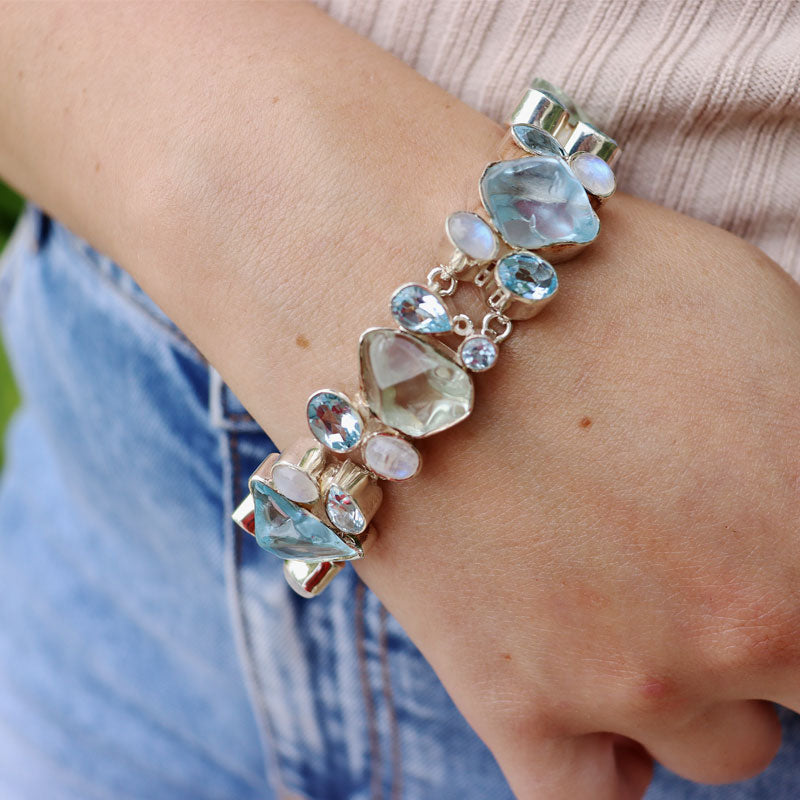 blue topaz moonstone sterling silver gemstone bracelet