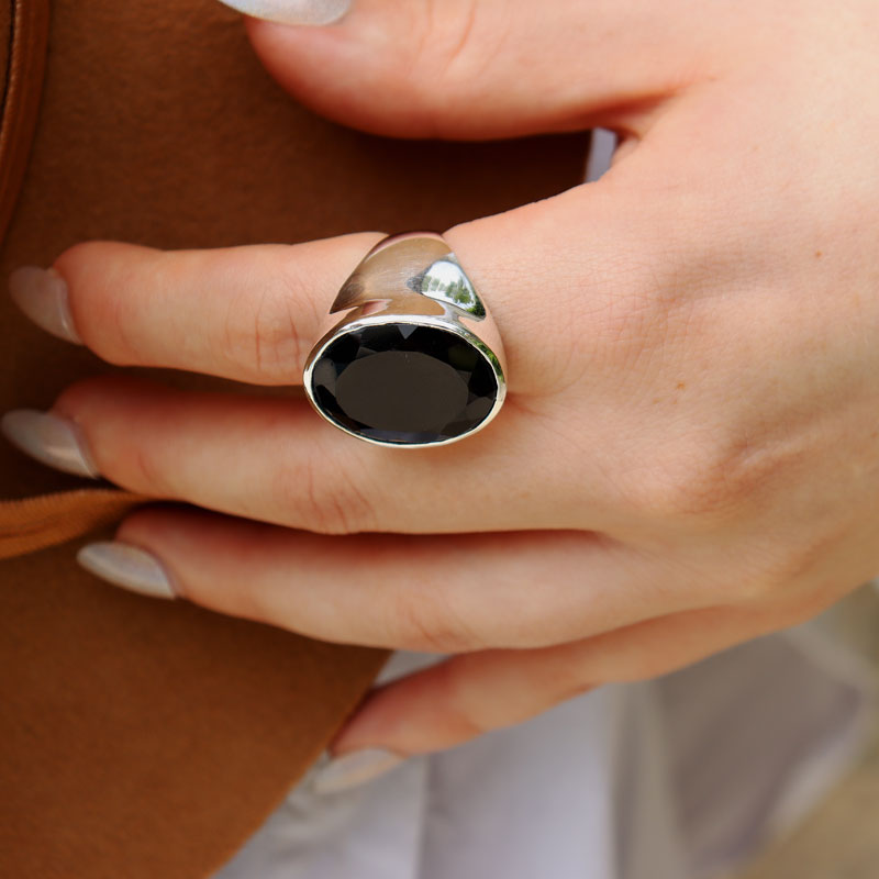 black onyx sterling silver gemstone ring