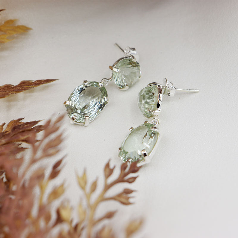 green amethyst sterling silver gemstone earrings