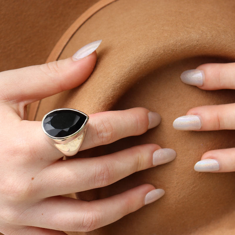 black onyx gemstone sterling silver ring