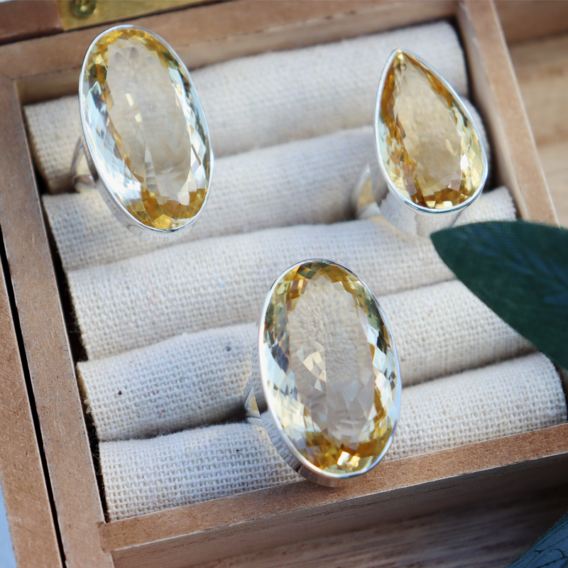 teardrop large citrine gemstone silver ring