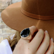 black onyx gemstone sterling silver ring