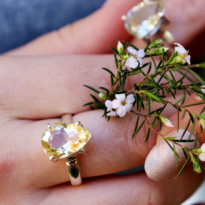 citrine teardrop silver gemstone ring