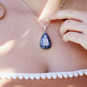 sapphire quartz teardrop sterling silver gemstone pendant