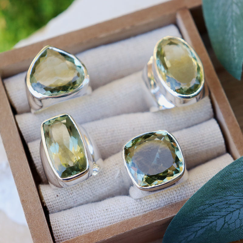 big green amethyst silver gemstone ring
