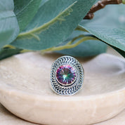 mystic topaz silver gemstone ring