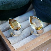 teardrop large citrine gemstone silver ring