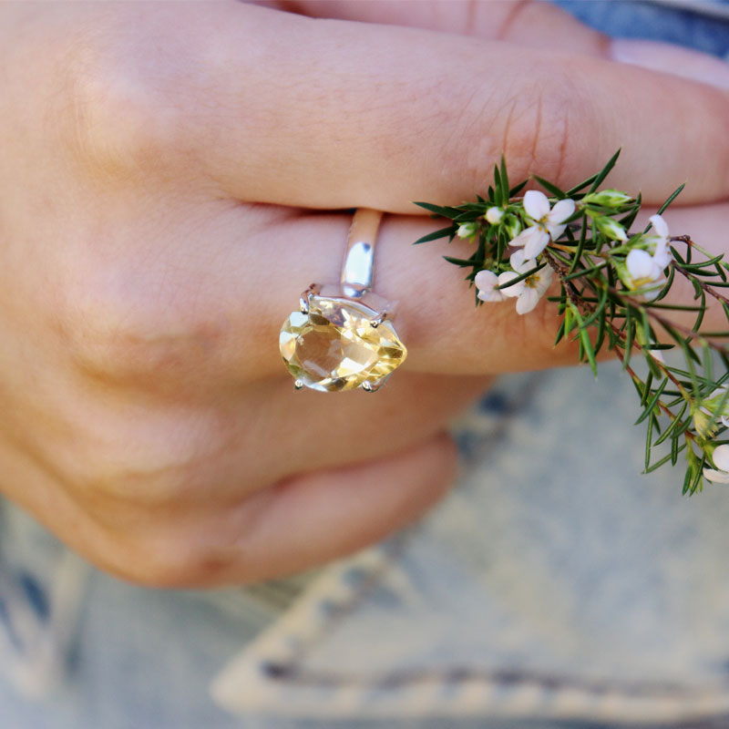 citrine teardrop silver gemstone ring