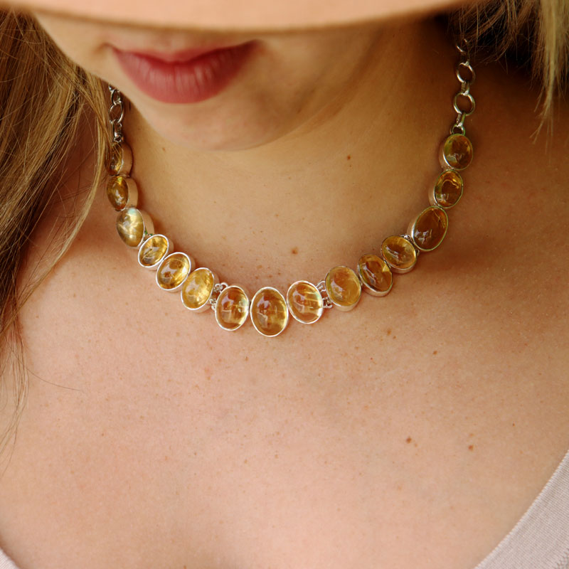 citrine gemstone sterling silver necklace