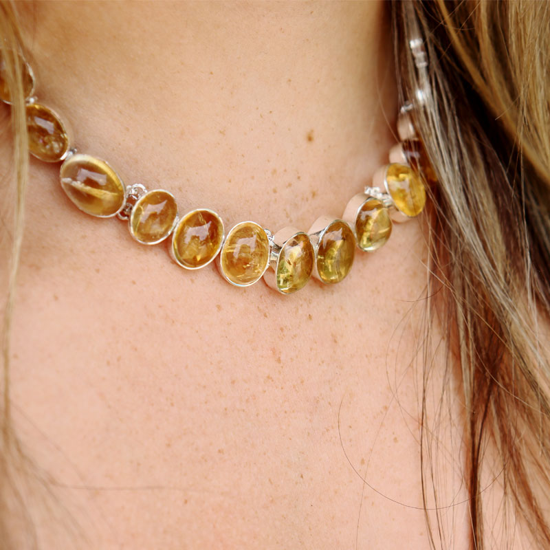 citrine gemstone sterling silver necklace