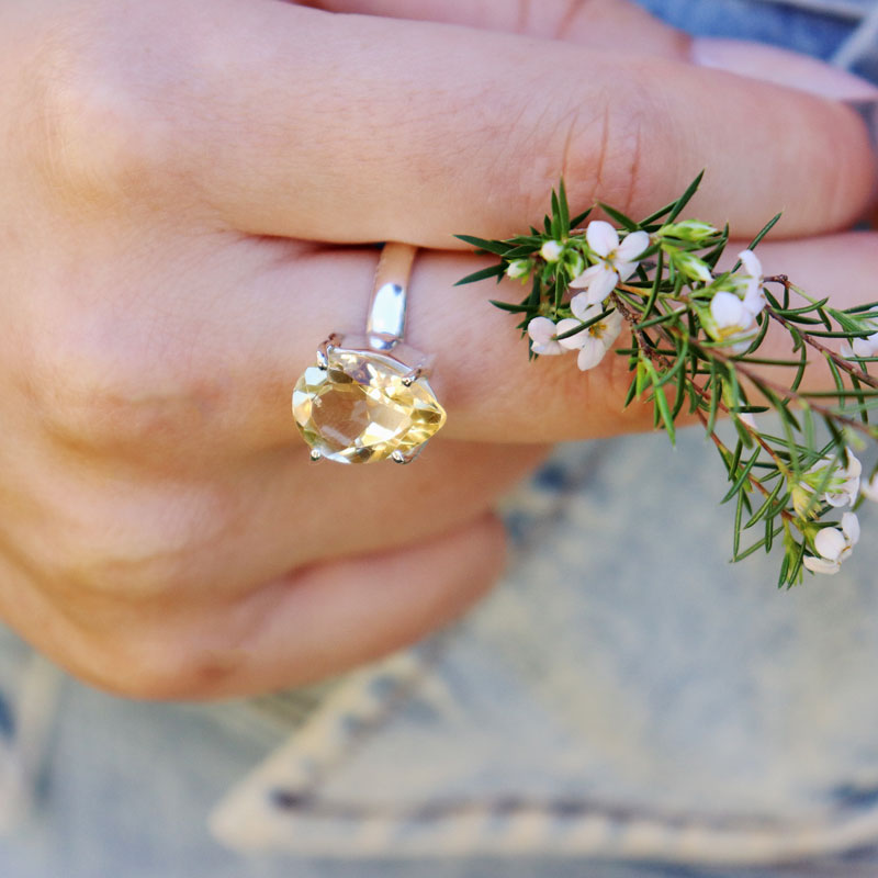 citrine teardrop silver gemstone ring