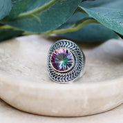 mystic topaz silver gemstone ring