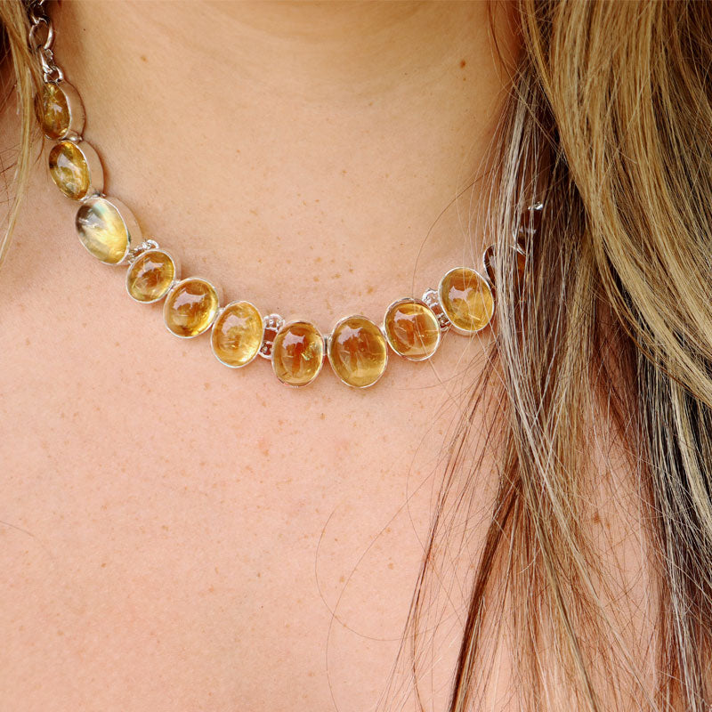 citrine gemstone sterling silver necklace