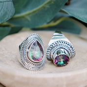 mystic topaz silver gemstone ring