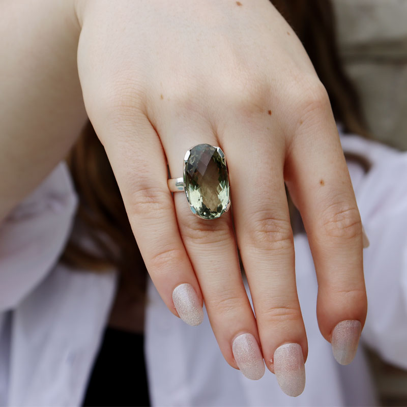 green amethyst oval gemstone silver ring