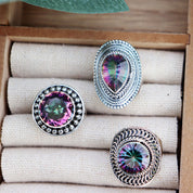 mystic topaz silver gemstone ring