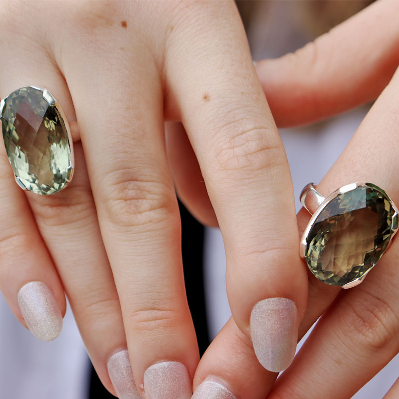 green amethyst oval gemstone silver ring