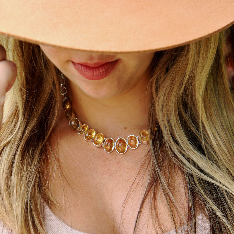 citrine gemstone sterling silver necklace