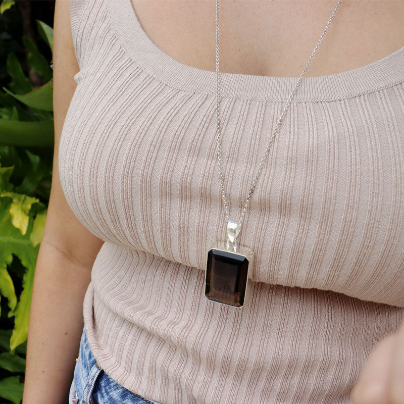 big smoky quartz sterling silver gemstone pendant