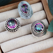 mystic topaz silver gemstone ring