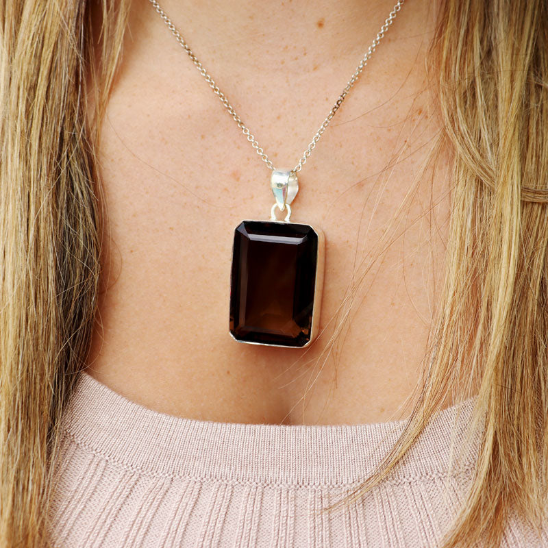 big smoky quartz sterling silver gemstone pendant