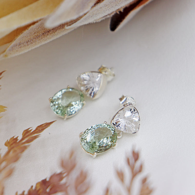 green amethyst quartz sterling silver gemstone earrings