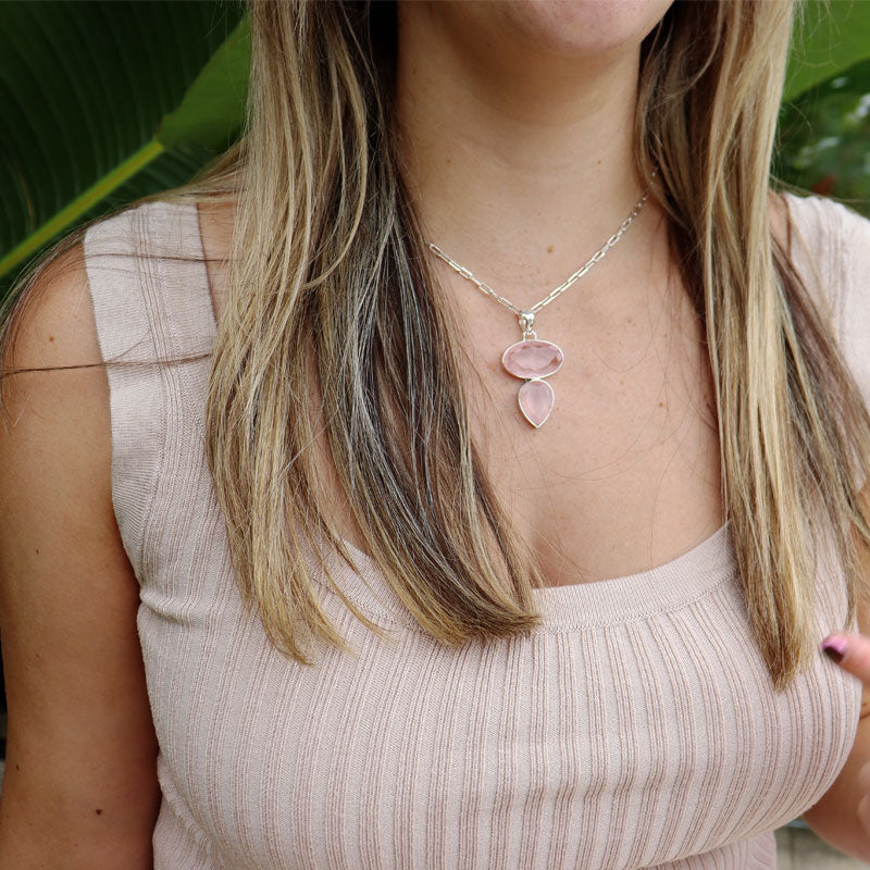 rose quartz sterling silver gemstone pendant