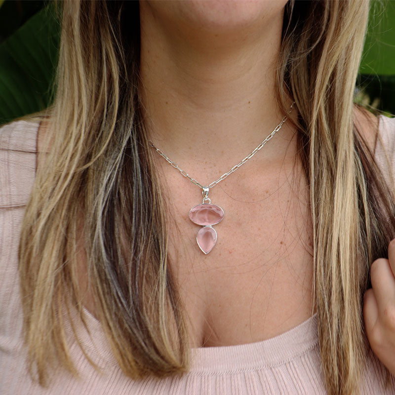 rose quartz sterling silver gemstone pendant