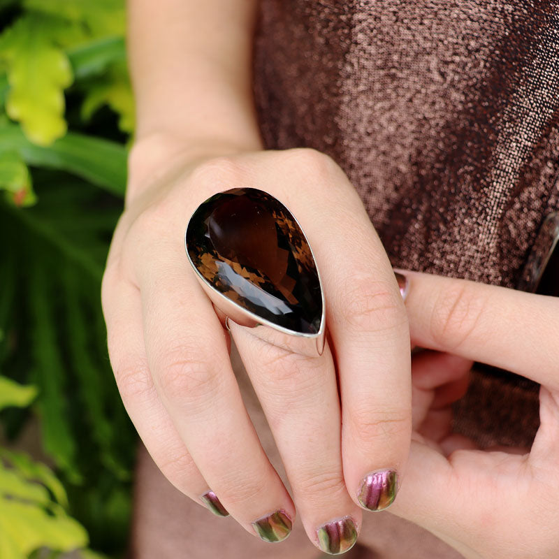 big chunky smoky quartz sterling silver gemstone ring