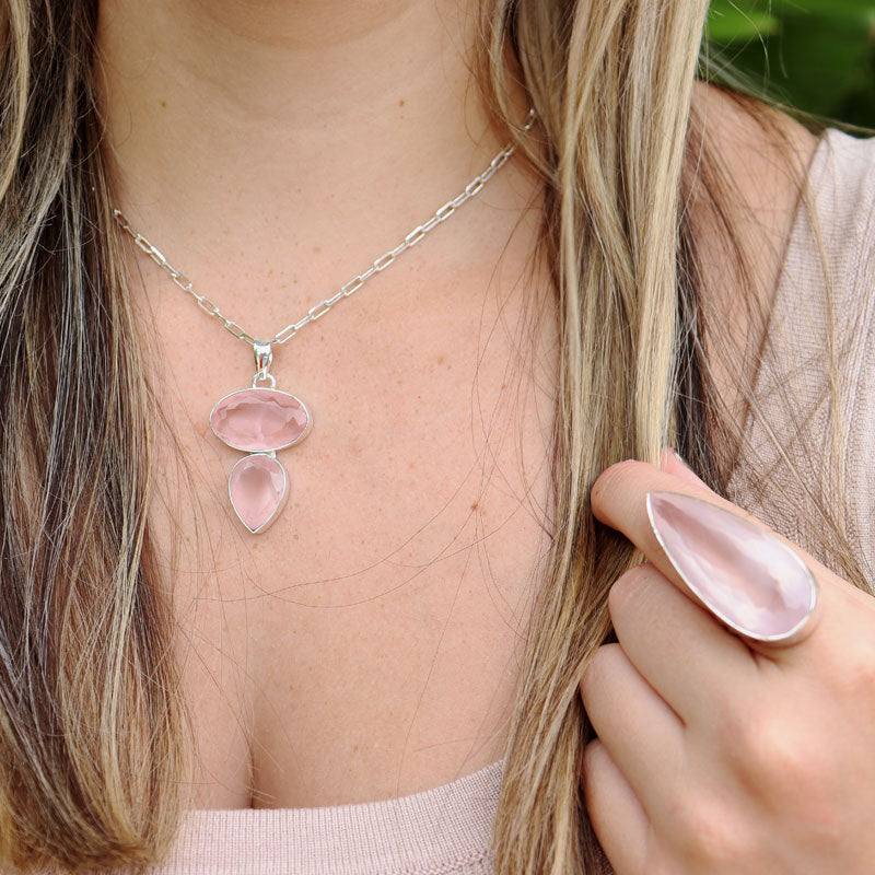 rose quartz sterling silver gemstone pendant