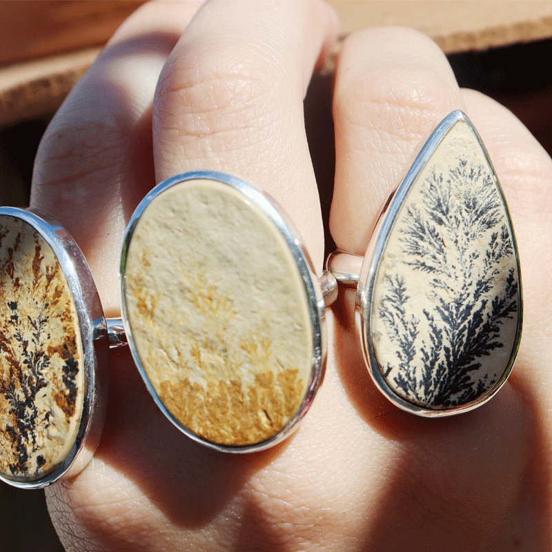 oval silver leaf jasper gemstone ring