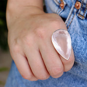 large rose quartz sterling silver gemstone ring