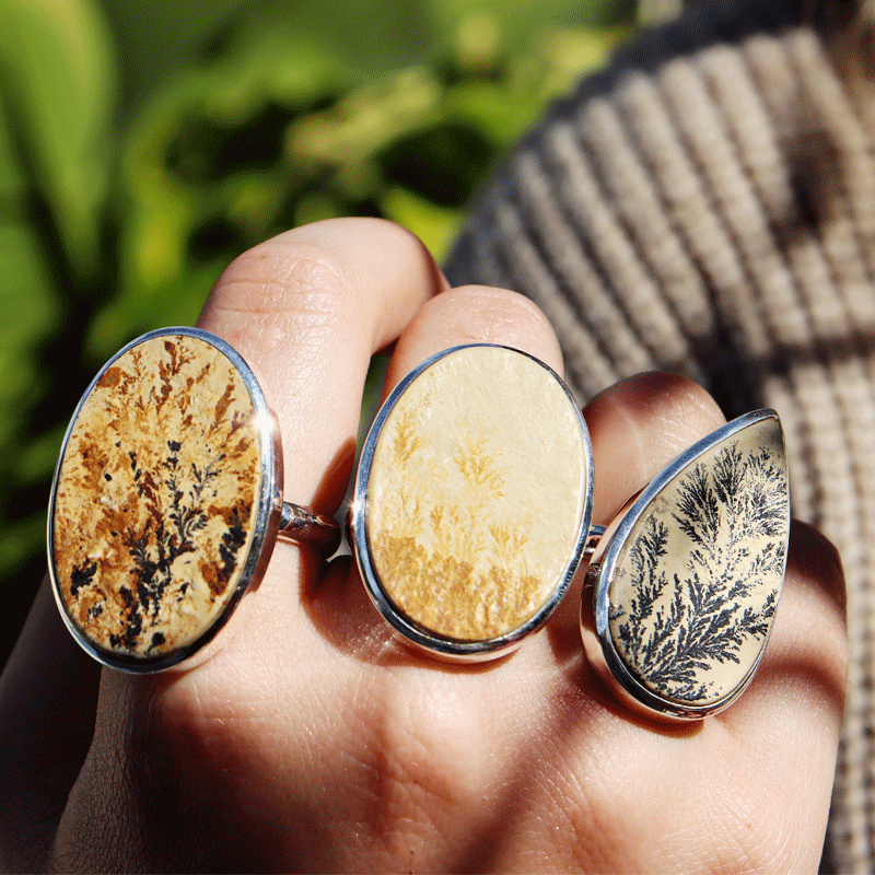 oval silver leaf jasper gemstone ring