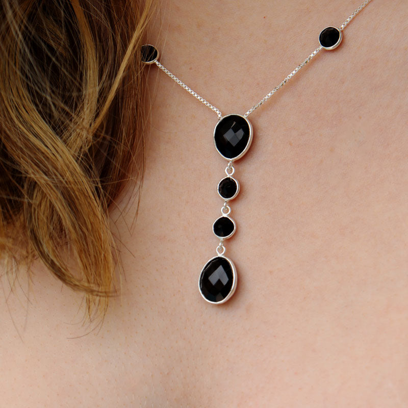 black onyx silver gemstone necklace