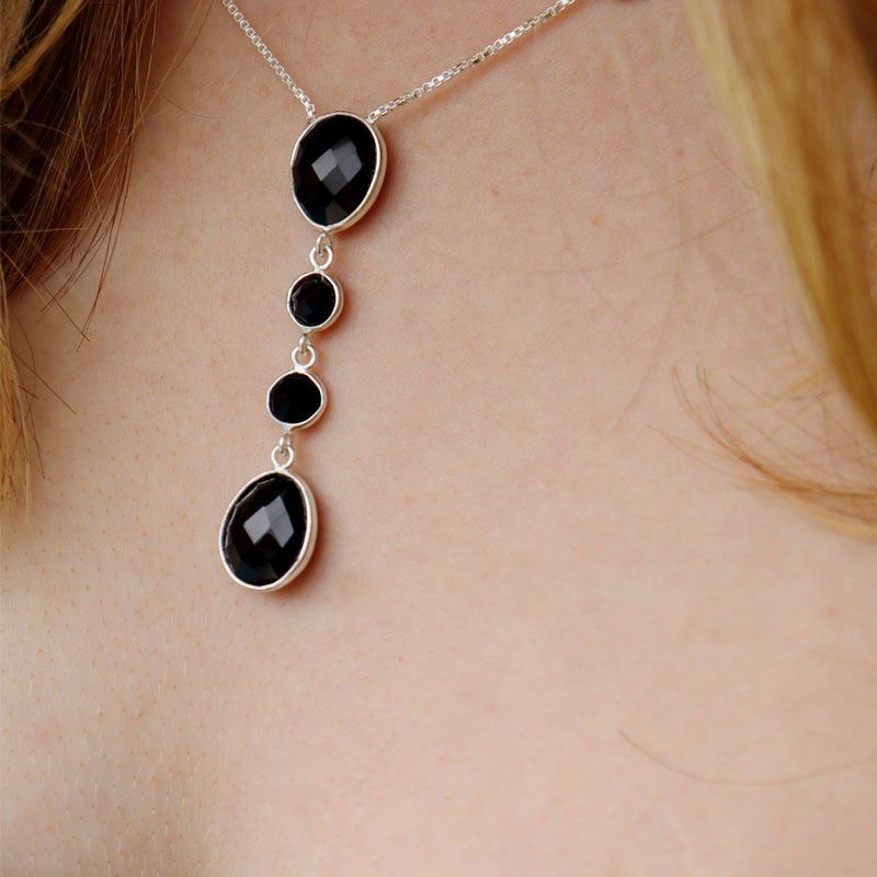 black onyx silver gemstone necklace