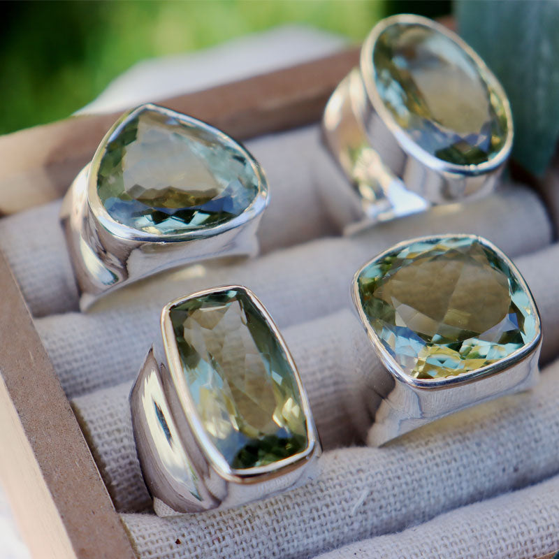 green amethyst silver gemstone ring