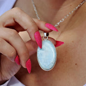 large larimar oval silver gemstone pendant