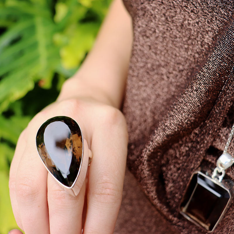 big chunky smoky quartz sterling silver gemstone ring