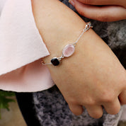 rose quartz garnet silver gemstone bracelet