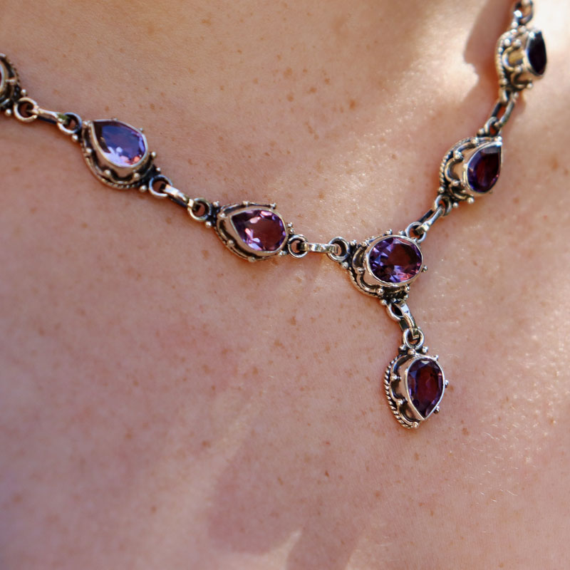 amethyst silver gemstone necklace