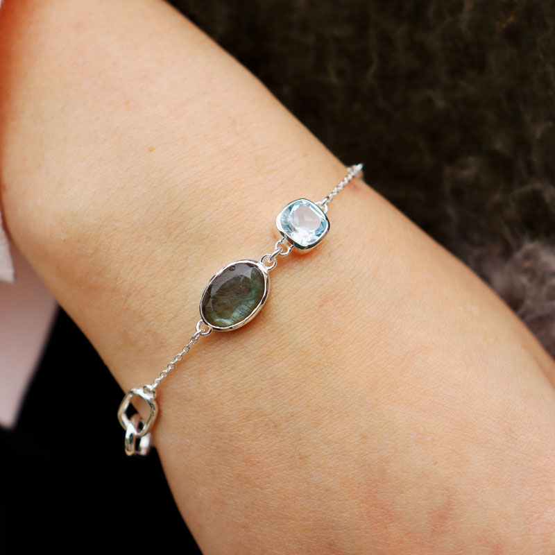 labradorite blue topaz silver gemstone bracelet