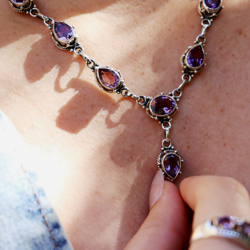 amethyst silver gemstone necklace