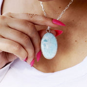 large larimar oval silver gemstone pendant