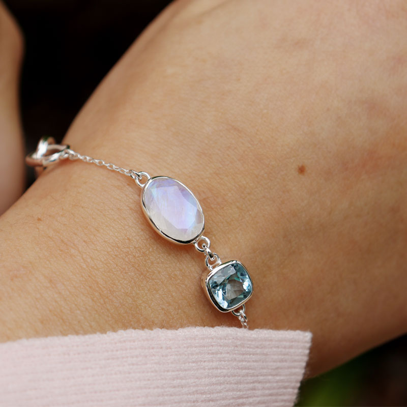 moonstone blue topaz silver bracelet