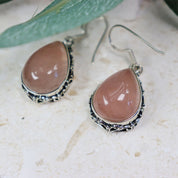 rose quartz silver gemstone earrings