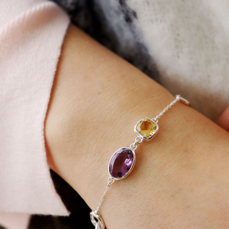 amethyst citrine silver gemstone bracelet